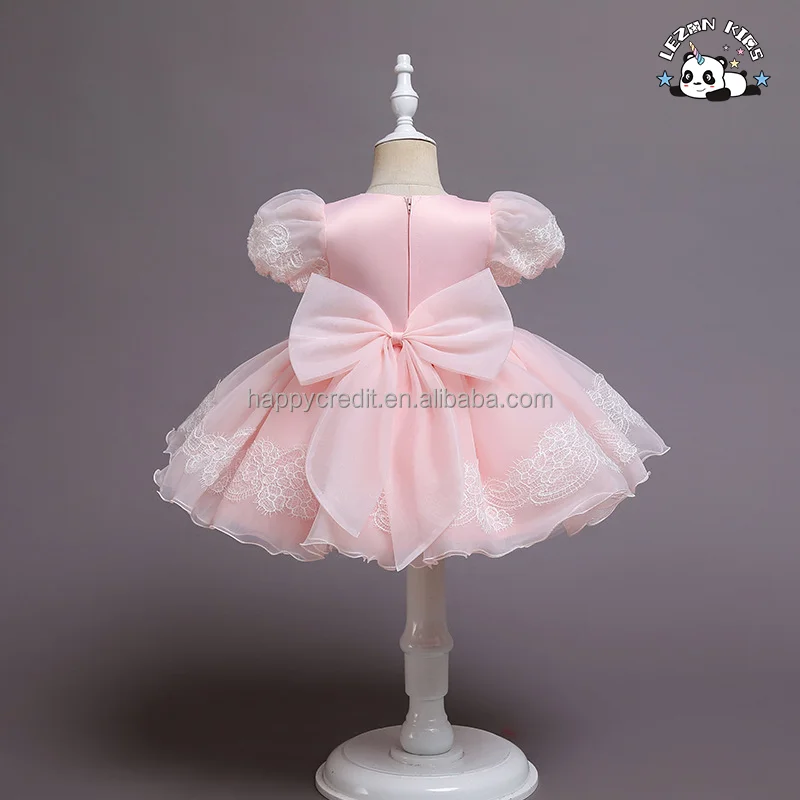 LEZONKIDS - New Baby Girls Dress Flower Kids Church Dresses Children puff  sleeve Party Frock Wear girl dress